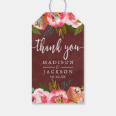 Autumn Burgundy Watercolor Wedding Thank You Gift Tags (Back)
