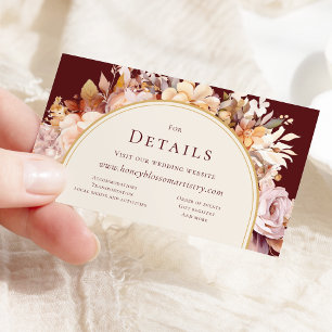 Autumn Burgundy Wedding QR Code Website Details Enclosure Card