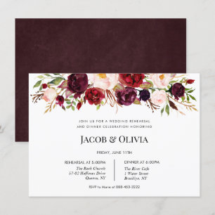 Autumn Burgundy Wedding Rehearsal Dinner invite