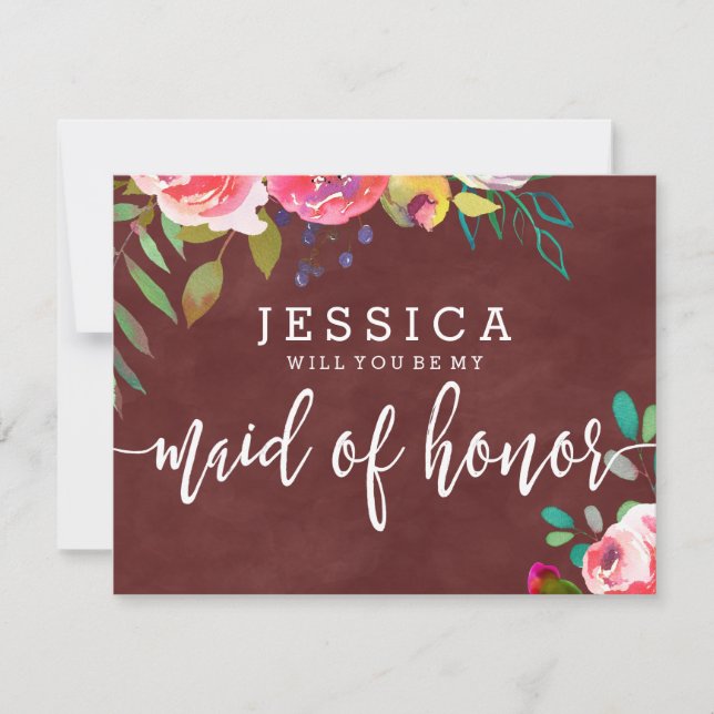 Autumn Burgundy Will You Be My Maid of Honour Invitation (Front)