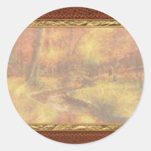 Autumn - By a little bridge - Painting Classic Round Sticker