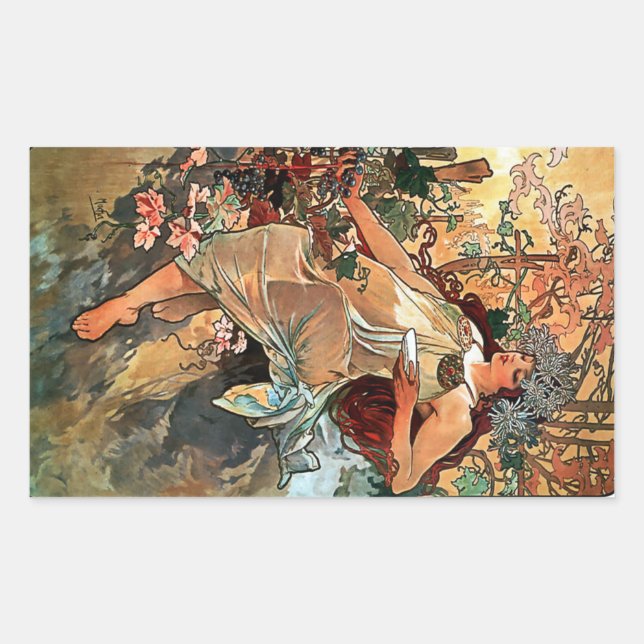 Autumn by Alfons Mucha 1896 Rectangular Sticker (Front)