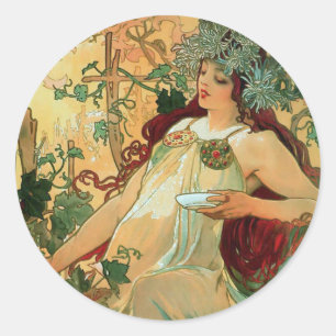 Autumn by Alphonse Mucha Art Nouveau Stickers