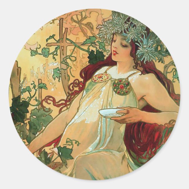 Autumn by Alphonse Mucha Art Nouveau Stickers (Front)
