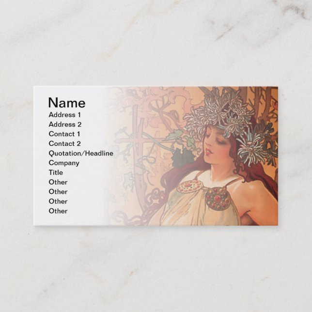 Autumn by Alphonse Mucha Custom Business Card (Front)