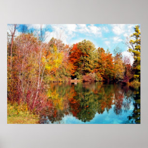 Autumn by the Park Lake- Fall Leaves Poster