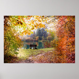 Autumn by the Park Pond - Fall Leaves Poster