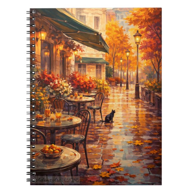 Autumn Café Stroll with Cat | Cosy Paris Notebook (Front)
