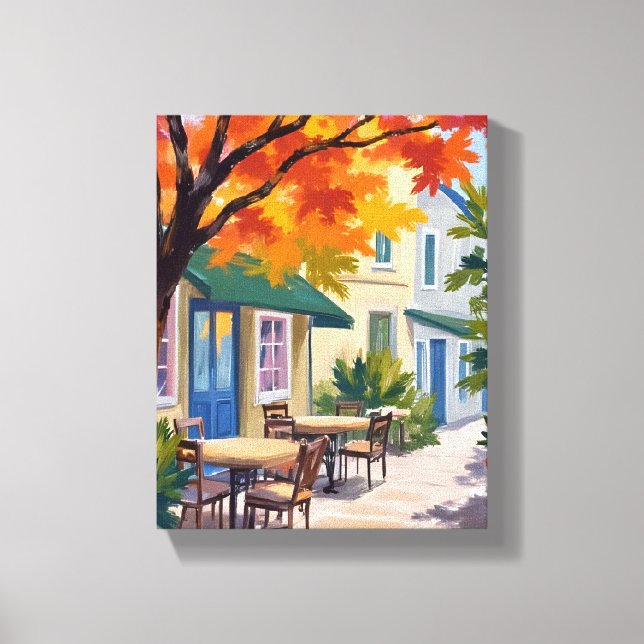 Autumn Cafe Watercolor Fall Foliage Canvas Print (Front)