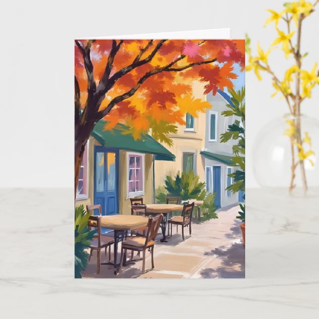 Autumn Cafe Watercolor Fall Foliage Card (Yellow Flower)