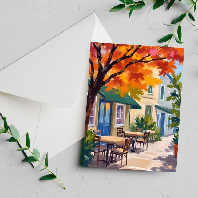 Autumn Cafe Watercolor Fall Foliage Card (Creator Uploaded)