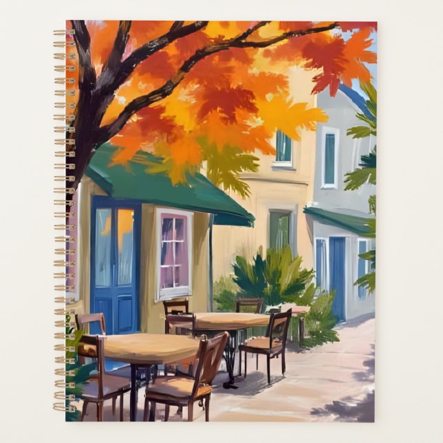 Autumn Cafe Watercolor Fall Foliage Planner (Front)