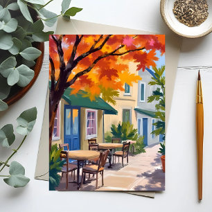 Autumn Cafe Watercolor Fall Foliage Postcard