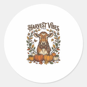 Autumn Calf Shirt Vintage Engraving Harvest Pumpki Classic Round Sticker