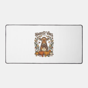 Autumn Calf Shirt Vintage Engraving Harvest Pumpki Desk Mat
