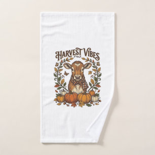 Autumn Calf Shirt Vintage Engraving Harvest Pumpki Hand Towel