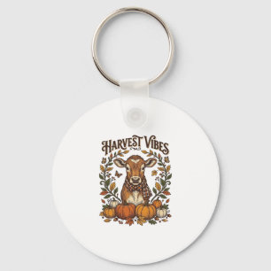 Autumn Calf Shirt Vintage Engraving Harvest Pumpki Key Ring