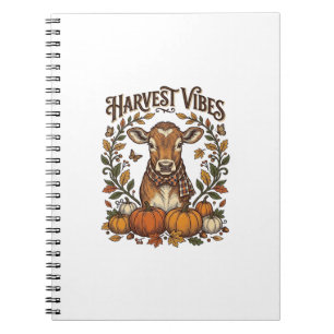 Autumn Calf Shirt Vintage Engraving Harvest Pumpki Notebook