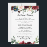 Autumn Calligraphy Wedding Kissing Menu Game Card<br><div class="desc">This autumn calligraphy wedding kissing menu game card is perfect for a modern wedding reception. The design features burgundy,  red,  navy,  blue and blush radiant and graceful hand-painted flowers,  inspiring natural beauty.</div>