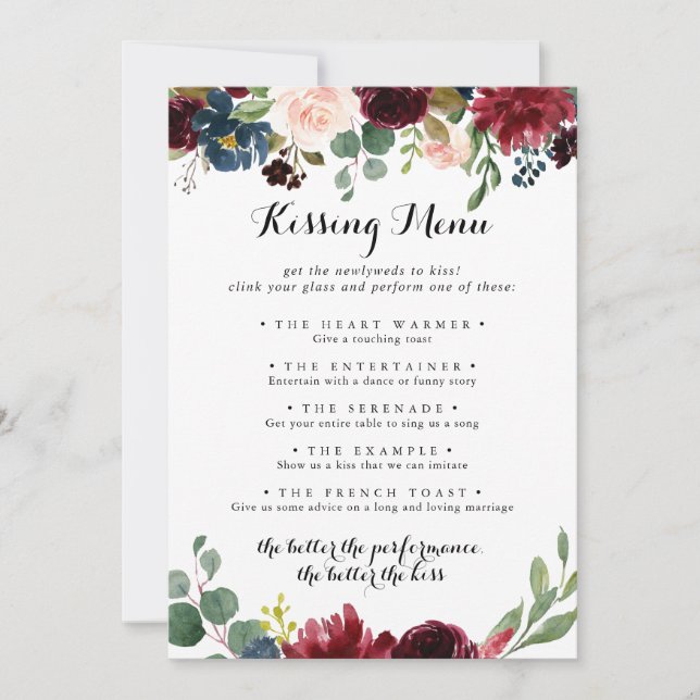 Autumn Calligraphy Wedding Kissing Menu Game Card (Front)