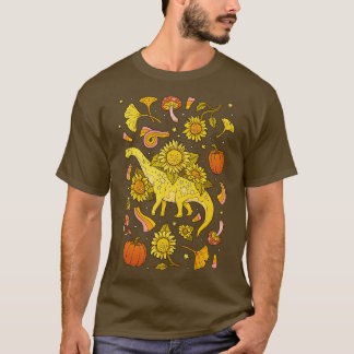 Autumn Camarasaurus Fall Dinosaur Sunflower Art T-Shirt
