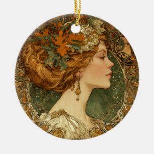 Autumn Cameo Ornament – Vintage Art Nouveau Style 