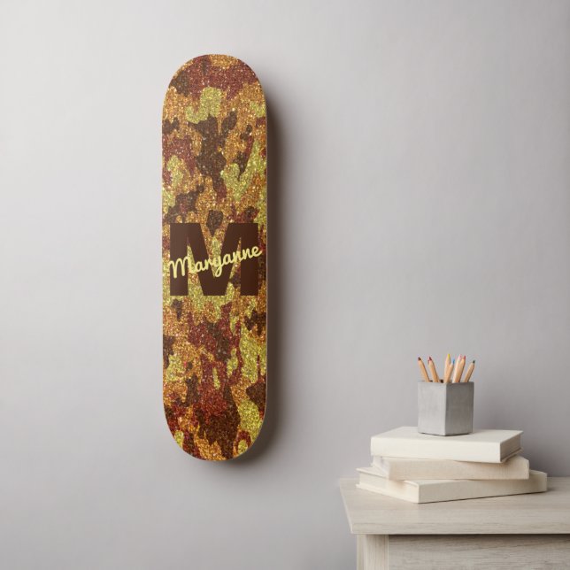 Autumn Camouflage Glitter Orange Hunting Camo Skateboard (Wall Art)