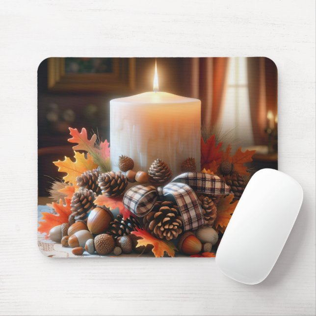 Autumn Candle Centerpiece Mouse Mat (With Mouse)