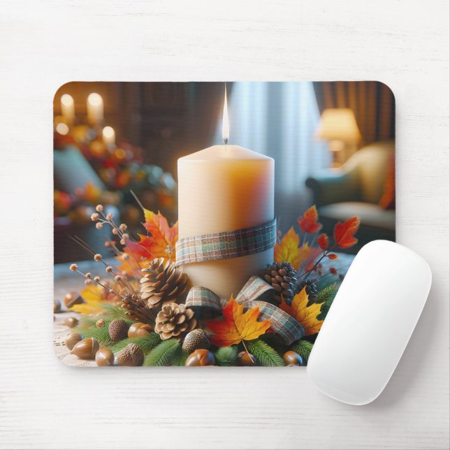 Autumn Candle With Acorns Mouse Mat (With Mouse)