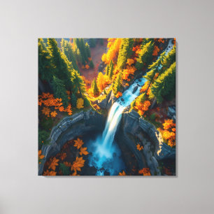 Autumn Canyon Waterfall – Vibrant Fall Forest Land Canvas Print