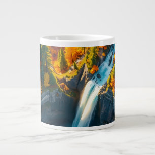 Autumn Canyon Waterfall – Vibrant Fall Forest Land Large Coffee Mug