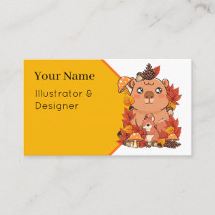 Autumn Capybara and Squirrel Friend Business Card
