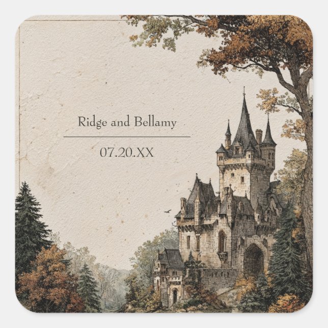 Autumn Castle Enchanted Wedding Square Sticker (Front)