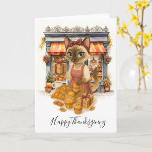 Autumn Cat Bakery Thanksgiving Fall Cat Lovers  Card