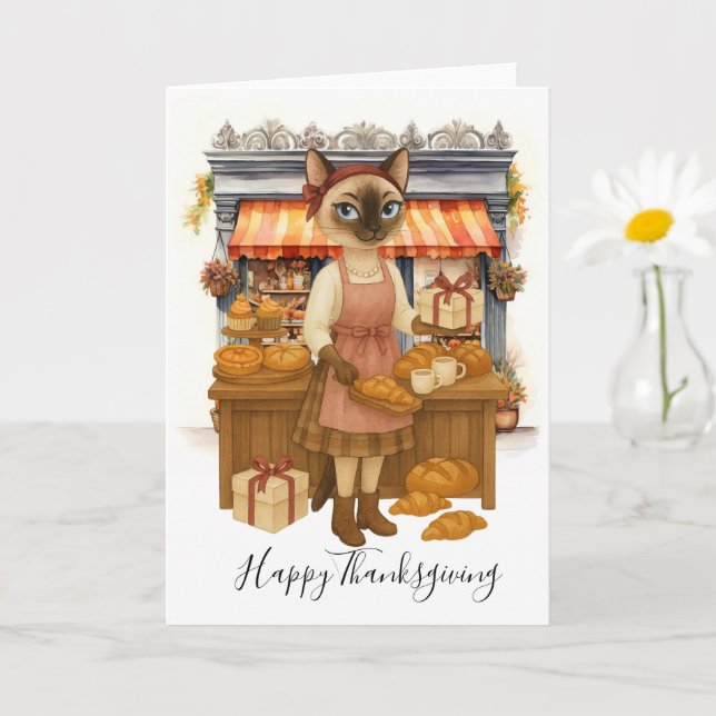 Autumn Cat Bakery Thanksgiving Fall Cat Lovers  Card (Small Plant)