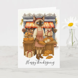 Autumn Cat Bakery Thanksgiving Fall Cat Lovers  Card