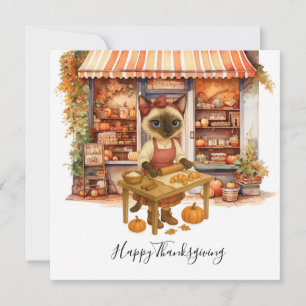 Autumn Cat Bakery Thanksgiving Fall Cat Lovers  Holiday Card