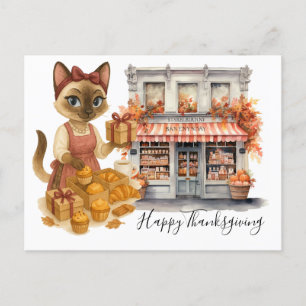 Autumn Cat Bakery Thanksgiving Fall Cat Lovers  Holiday Postcard