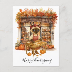 Autumn Cat Bakery Thanksgiving Fall Cat Lovers Holiday Postcard