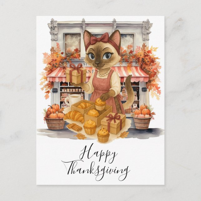 Autumn Cat Bakery Thanksgiving Fall Cat Lovers  Holiday Postcard (Front)