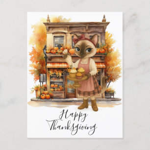 Autumn Cat Bakery Thanksgiving Fall Cat Lovers  Holiday Postcard