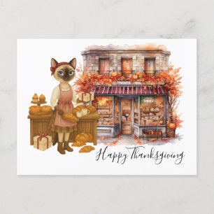 Autumn Cat Bakery Thanksgiving Fall Cat Lovers  Holiday Postcard