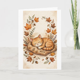Autumn cat enjoying a snooze card
