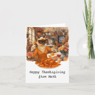 Autumn Cat florist is taking photo of turkey Card