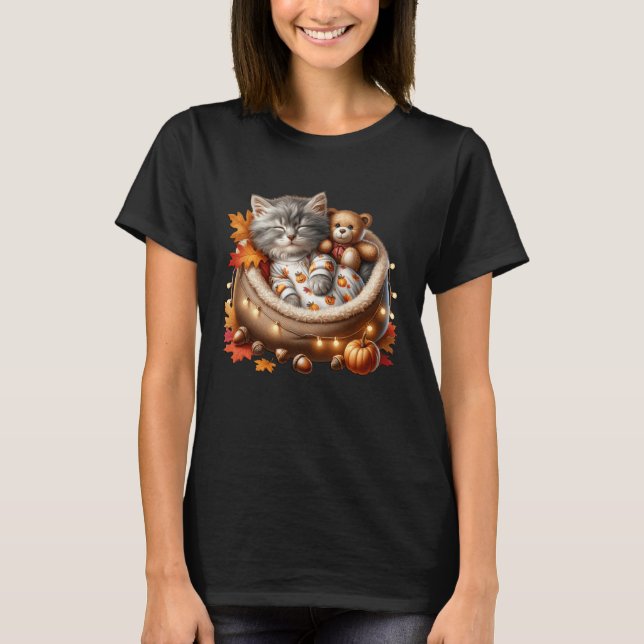 Autumn Cat Graphic for Kitten Mom and Cat Grandma  T-Shirt (Front)