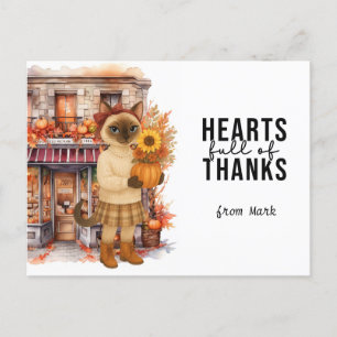 Autumn Cat heart full of thanks for thanksgiving Holiday Postcard