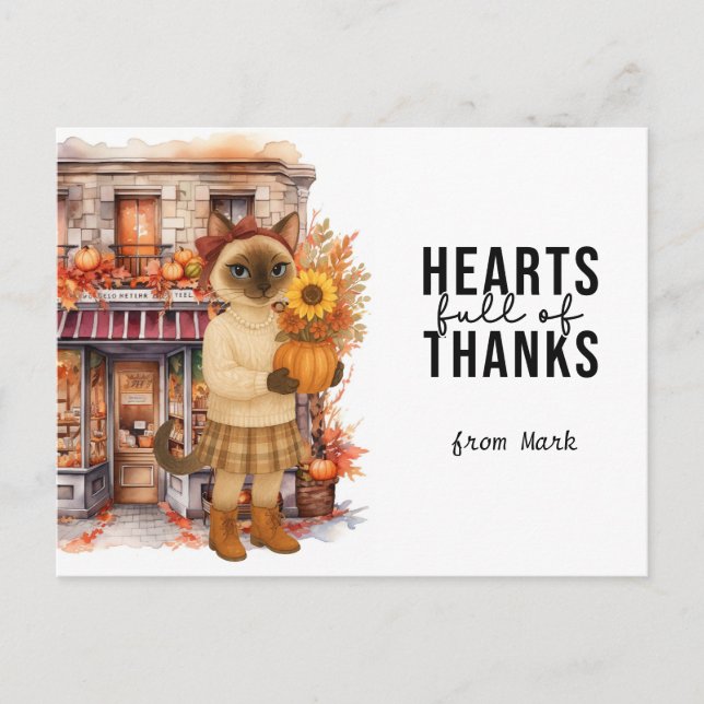 Autumn Cat heart full of thanks for thanksgiving  Holiday Postcard (Front)