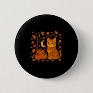 Autumn Cat Illustration With Falling Leaves For Ev 6 Cm Round Badge