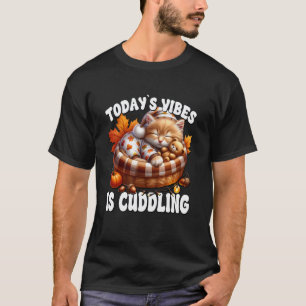 Autumn Cat in Kitten Bed with Fall Sayings for Cat T-Shirt