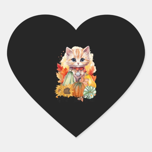 Autumn Cat It’s Fall Y’all Pumpkins Autumn Hallowe Heart Sticker (Front)